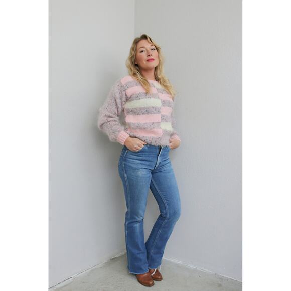 1980's Vintage Pastel Fleck Fuzzy Mohair Sweater ~ Women's Extra Small XXS XS - Picture 6 of 7